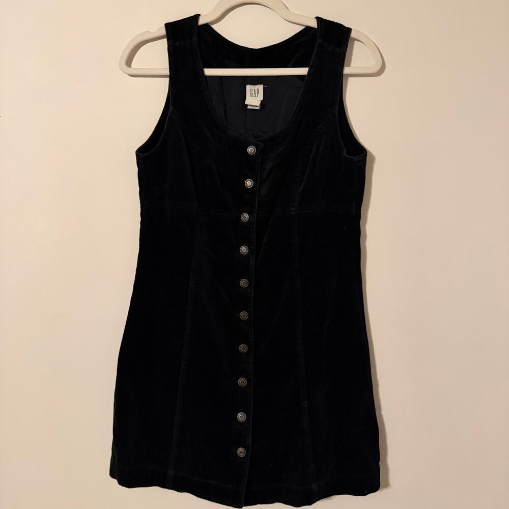 Vintage Gap Velvet Velour Button Front Pinafore Tank Mini‎ Dress Sz 6 Cotton